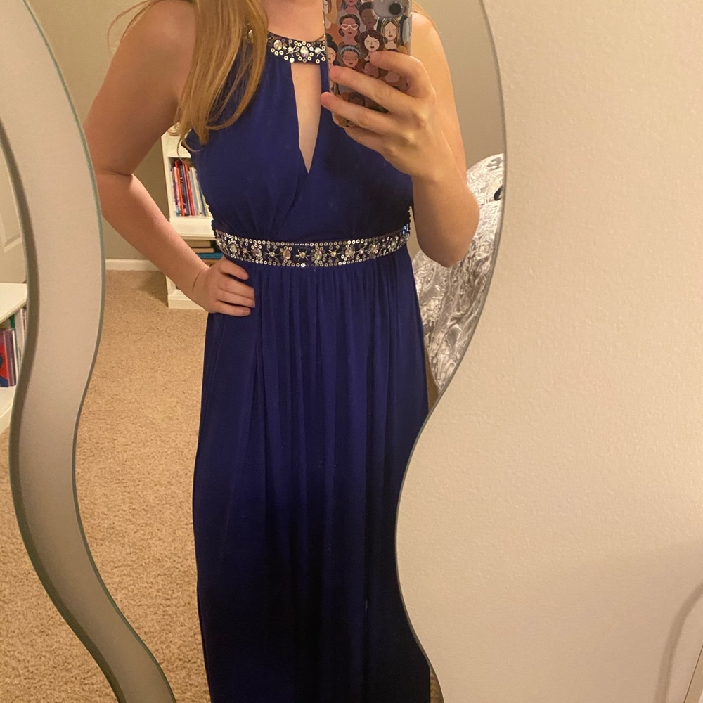 classy, deep blue prom dress
